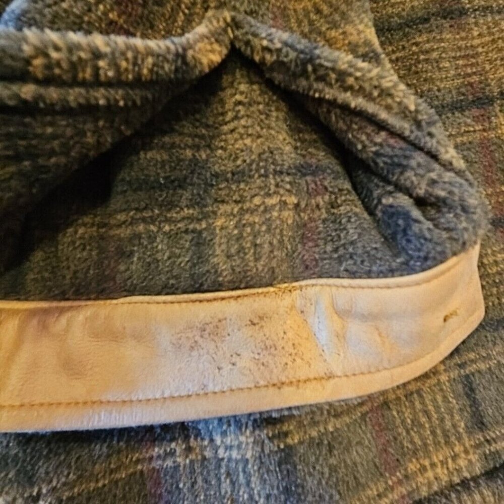 Orvis Fleece Teddy Jacket Mens XL Brown Black Plaid Faux Suede Utility Vintage - Picture 11 of 13